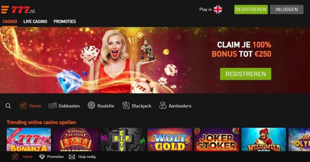 Screenshot van casino 777 homepage voor casino 777 review