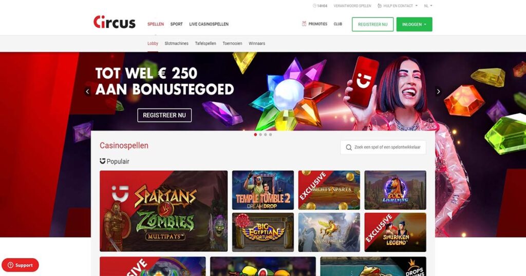 screenshot van de circus casino spellen lobby