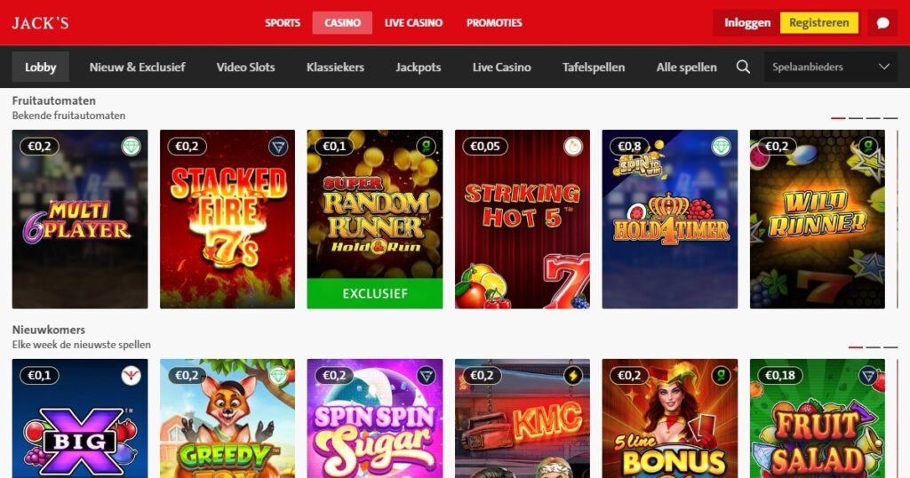 jack's casino online review screenshot van casinospellen pagina