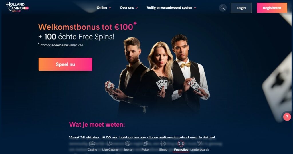 screenshot van welkomstbonus pagina voor holland casino online review 