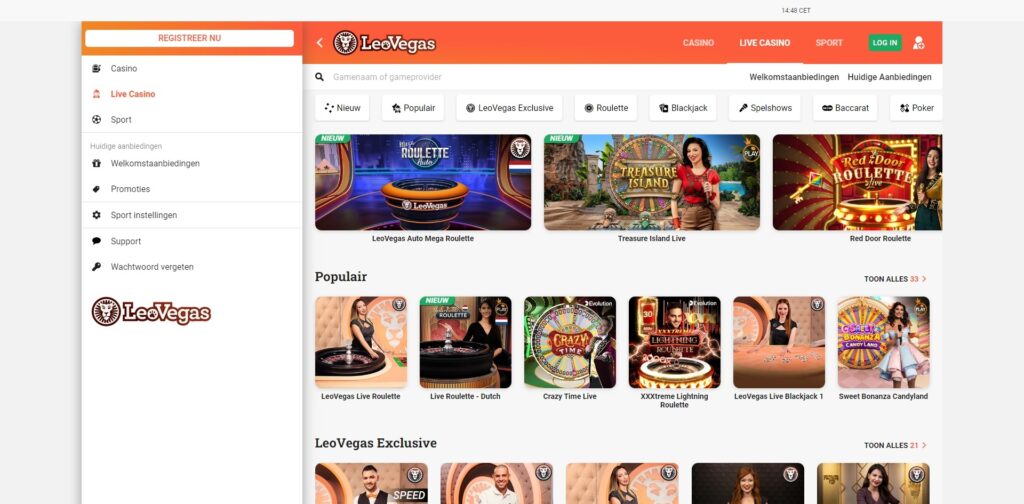 LeoVegas live casino lobby