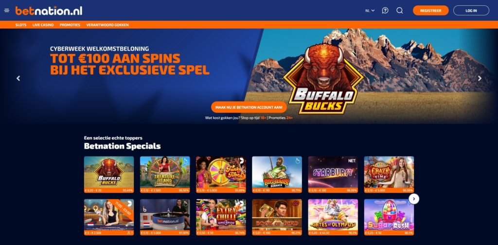 betnation homepage met welkomstbonus aanbod