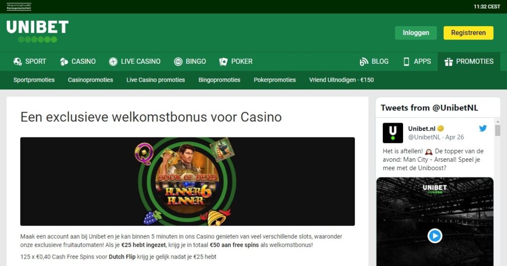 www.unibet.nl welkomstbonus pagina